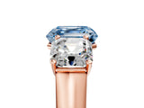 Rose gold Fancy Blue Asscher Cut Three-Stone Diamond Ring with Prong Setting on a Classic Band_17