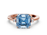 Rose gold Fancy Blue Asscher  Cut Three-Stone Solitaire Ring with Round Accent Diamonds and Four-Prong Setting_37