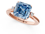 Rose gold Fancy Blue Asscher  Cut Three-Stone Solitaire Ring with Round Accent Diamonds and Four-Prong Setting_38