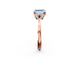 Rose gold Fancy Blue Asscher  Cut Three-Stone Solitaire Ring with Round Accent Diamonds and Four-Prong Setting_39