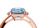 Rose gold Fancy Blue Asscher  Cut Three-Stone Solitaire Ring with Round Accent Diamonds and Four-Prong Setting_41