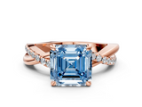 Rose gold Fancy Blue Asscher  Cut Twist Band Solitaire Diamond Ring with Pavé Setting_3