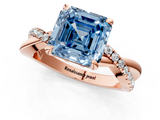 Rose gold Fancy Blue Asscher  Cut Twist Band Solitaire Diamond Ring with Pavé Setting_4