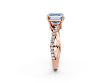 Rose gold Fancy Blue Asscher  Cut Twist Band Solitaire Diamond Ring with Pavé Setting_5