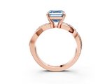 Rose gold Fancy Blue Asscher  Cut Twist Band Solitaire Diamond Ring with Pavé Setting_6