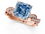 Rose gold Fancy Blue Asscher  Cut Twisted Pavé Band Solitaire Ring with Four-Prong Setting_1