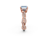 Rose gold Fancy Blue Asscher  Cut Twisted Pavé Band Solitaire Ring with Four-Prong Setting_2
