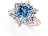 Rose gold Fancy Blue Asscher  Diamond Cluster Halo Ring with Solitaire Band and Four-Prong Setting_1