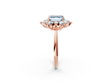 Rose gold Fancy Blue Asscher  Diamond Cluster Halo Ring with Solitaire Band and Four-Prong Setting_2