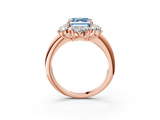 Rose gold Fancy Blue Asscher  Diamond Cluster Halo Ring with Solitaire Band and Four-Prong Setting_3