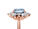 Rose gold Fancy Blue Asscher  Diamond Cluster Halo Ring with Solitaire Band and Four-Prong Setting_5