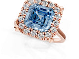 Rose gold Fancy Blue Asscher  Diamond Cluster Halo Solitaire with Four-Prong Setting_143