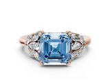 Rose gold Fancy Blue Asscher  Diamond Cluster Leaf Design Ring with Prong Setting_17