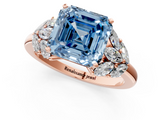 Rose gold Fancy Blue Asscher  Diamond Cluster Leaf Design Ring with Prong Setting_18