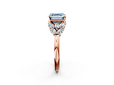 Rose gold Fancy Blue Asscher  Diamond Cluster Leaf Design Ring with Prong Setting_19