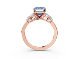 Rose gold Fancy Blue Asscher  Diamond Cluster Leaf Design Ring with Prong Setting_20