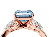 Rose gold Fancy Blue Asscher  Diamond Cluster Leaf Design Ring with Prong Setting_21