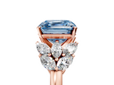 Rose gold Fancy Blue Asscher  Diamond Cluster Leaf Design Ring with Prong Setting_22