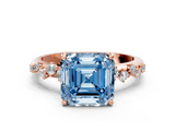 Rose gold Fancy Blue Asscher  Diamond Cluster Prong-Set Solitaire Ring