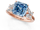 Rose gold Fancy Blue Asscher  Diamond Floral Cluster Ring with Solitaire Band and Prong Setting_1