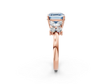Rose gold Fancy Blue Asscher  Diamond Floral Cluster Ring with Solitaire Band and Prong Setting_2