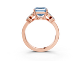 Rose gold Fancy Blue Asscher  Diamond Floral Cluster Ring with Solitaire Band and Prong Setting_3