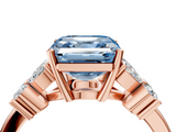 Rose gold Fancy Blue Asscher  Diamond Floral Cluster Ring with Solitaire Band and Prong Setting_4