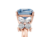 Rose gold Fancy Blue Asscher  Diamond Floral Cluster Ring with Solitaire Band and Prong Setting_5