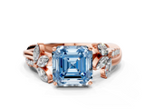 Rose gold Fancy Blue Asscher  Diamond Floral Vine Solitaire Engagement Ring