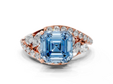 Rose gold Fancy Blue Asscher  Diamond Halo Ring with Marquise and Pavé Band in Prong Setting_18