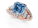 Rose gold Fancy Blue Asscher  Diamond Halo Ring with Marquise and Pavé Band in Prong Setting_19