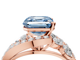 Rose gold Fancy Blue Asscher  Diamond Halo Ring with Marquise and Pavé Band in Prong Setting_22