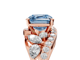 Rose gold Fancy Blue Asscher  Diamond Halo Ring with Marquise and Pavé Band in Prong Setting_23