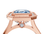 Rose gold Fancy Blue Asscher  Diamond Halo Ring with Milgrain Frame and Pavé Band_98