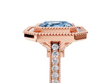 Rose gold Fancy Blue Asscher  Diamond Halo Ring with Milgrain Frame and Pavé Band_99
