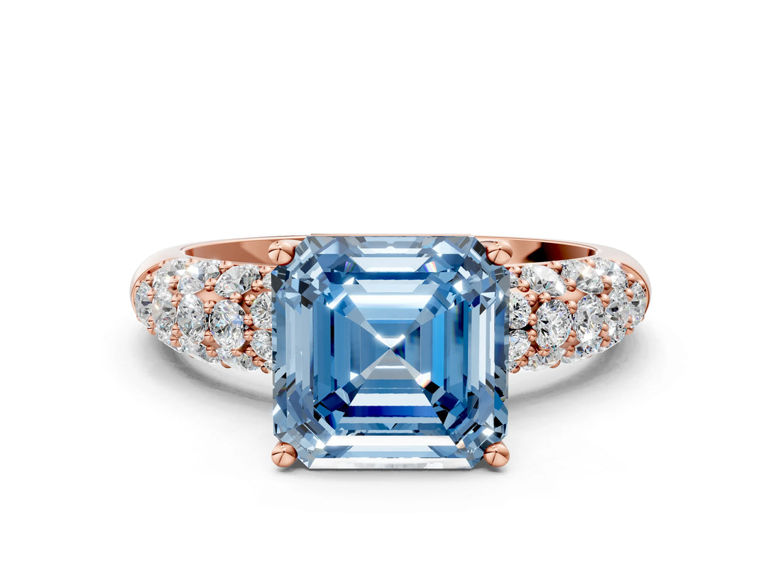 Rose gold Fancy Blue Asscher  Diamond Pavé Band Solitaire Ring with Four-Prong Setting_48