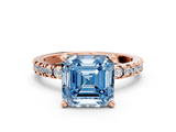 Rose gold Fancy Blue Asscher  Diamond Pavé Band Solitaire with Four-Prong Setting