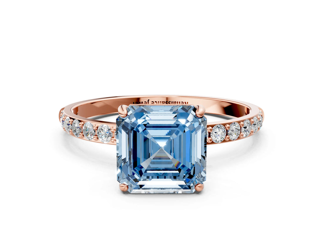 Rose gold Fancy Blue Asscher  Diamond Pavé Band with Six-Prong Setting_15