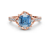 Rose gold Fancy Blue Asscher  Diamond Pave Band with Floral Prong Setting_27