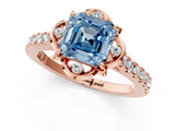 Rose gold Fancy Blue Asscher  Diamond Pave Band with Floral Prong Setting_28
