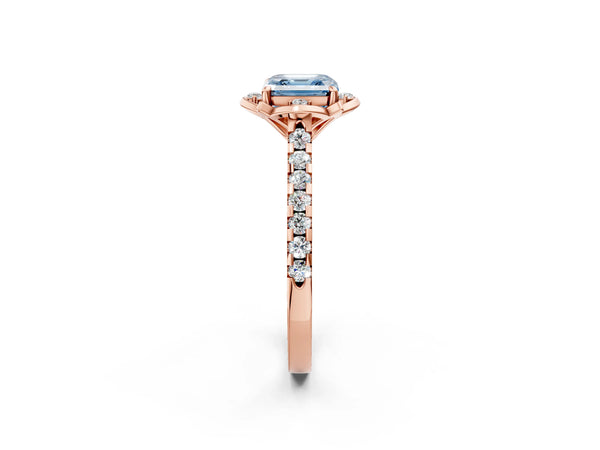 Rose Gold Asscher Cut Floral Petal Pave Engagement Ring Setting for Fancy Blue Center