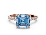 Rose gold Fancy Blue Asscher  Diamond Prong Set Engagement Ring with Pave Band_16