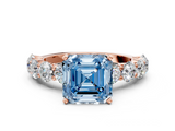 Rose gold Fancy Blue Asscher  Diamond Prong Setting with Side Stones on a Pave Band