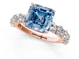 Rose gold Fancy Blue Asscher  Diamond Prong Setting with Side Stones on a Pave Band_1