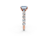 Rose gold Fancy Blue Asscher  Diamond Prong Setting with Side Stones on a Pave Band_2