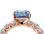 Rose gold Fancy Blue Asscher  Diamond Prong Setting with Side Stones on a Pave Band_4