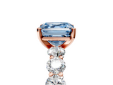 Rose gold Fancy Blue Asscher  Diamond Prong Setting with Side Stones on a Pave Band_5
