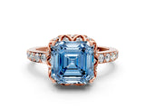 Rose gold Fancy Blue Asscher  Diamond Solitaire Ring with Shared Prong Pavé Band_15