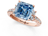 Rose gold Fancy Blue Asscher  Diamond Three-Stone Pave Band with Four-Prong Setting_17