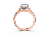 Rose gold Fancy Blue Asscher  Diamond Three-Stone Pave Band with Four-Prong Setting_19